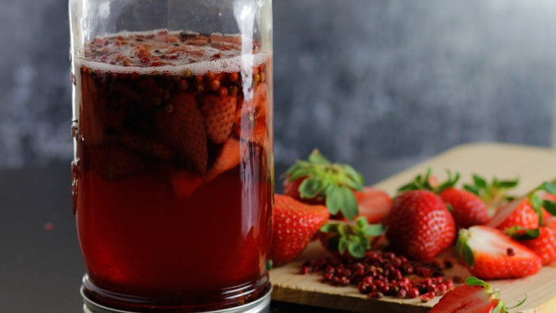 virgin strawberry shrub for romantic cocktail