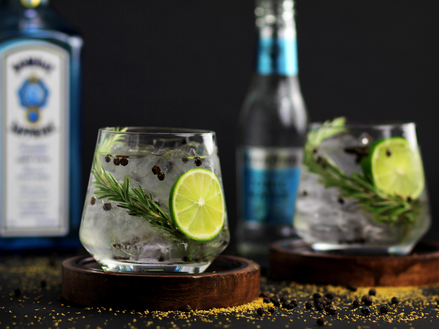 the perfect gin and tonic - dill, cucumber, black peppercorn, gin, and fever tree mediterranean tonic