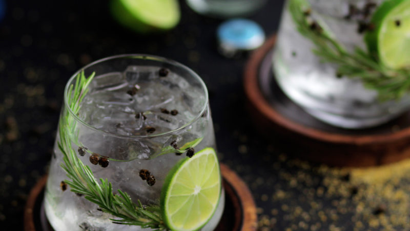 the perfect gin and tonic - dill, cucumber, black peppercorn, gin, and fever tree mediterranean tonic