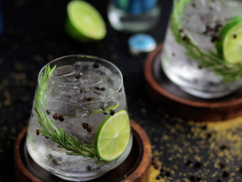 the perfect gin and tonic - dill, cucumber, black peppercorn, gin, and fever tree mediterranean tonic