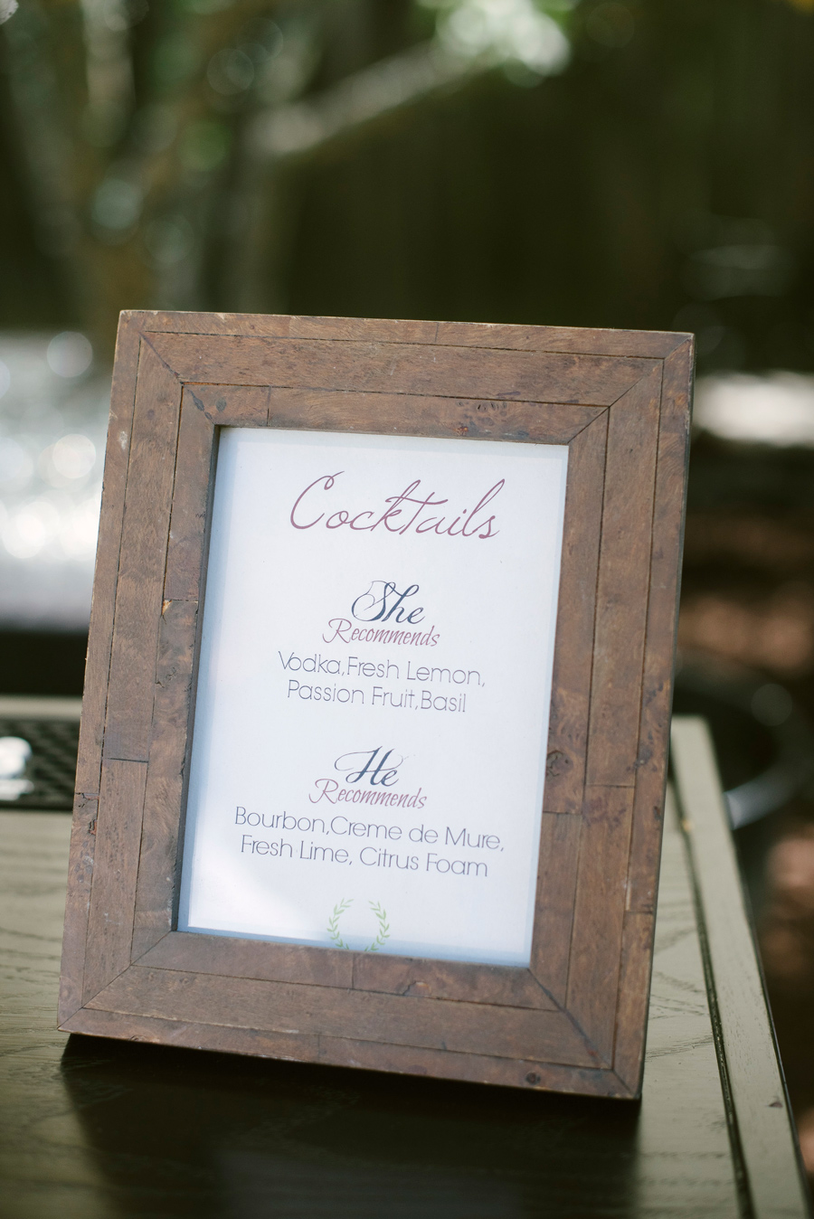 wedding cocktail menu